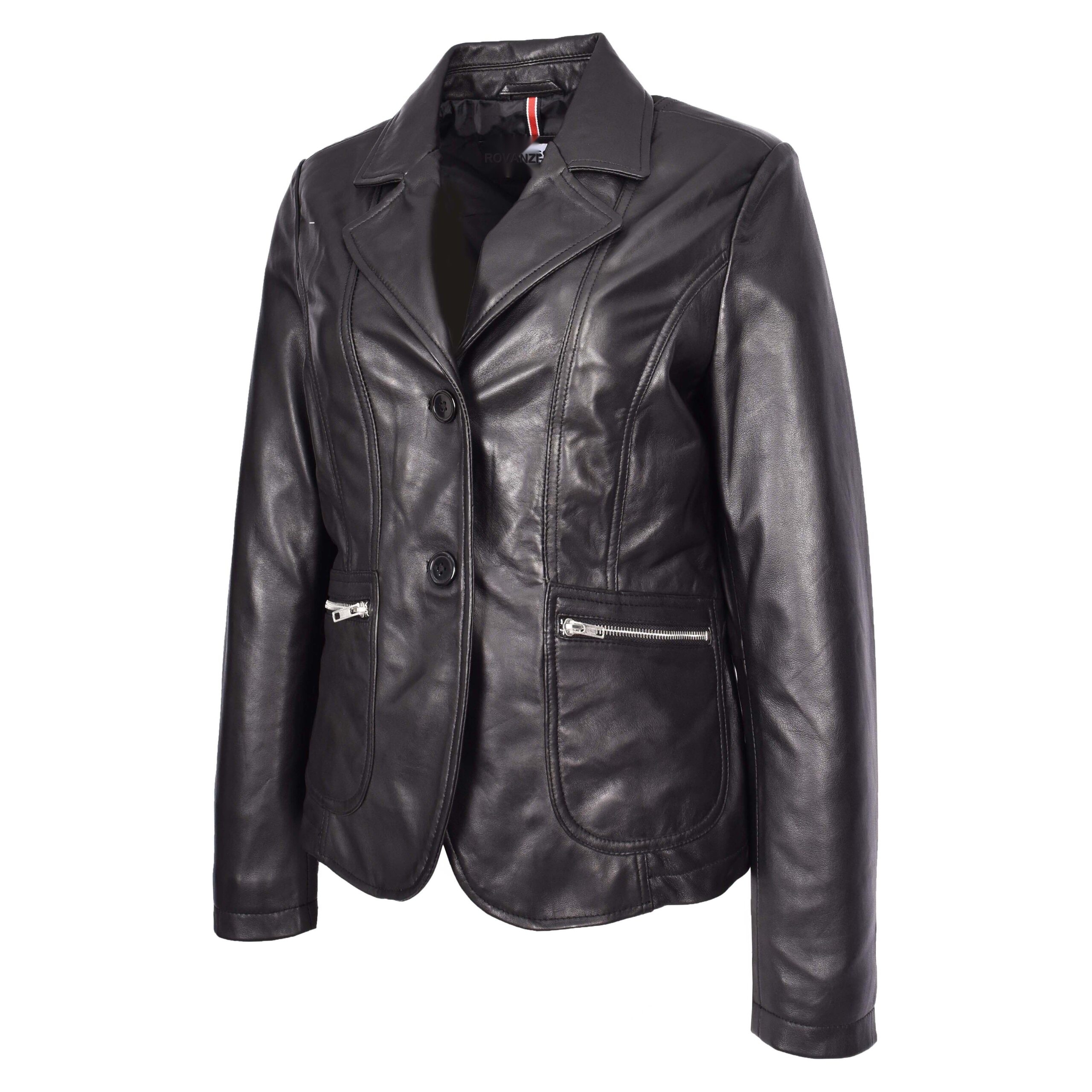 BUNERI Blazer de Cuero Negro para Mujer de Dos Botones - Imagen 5