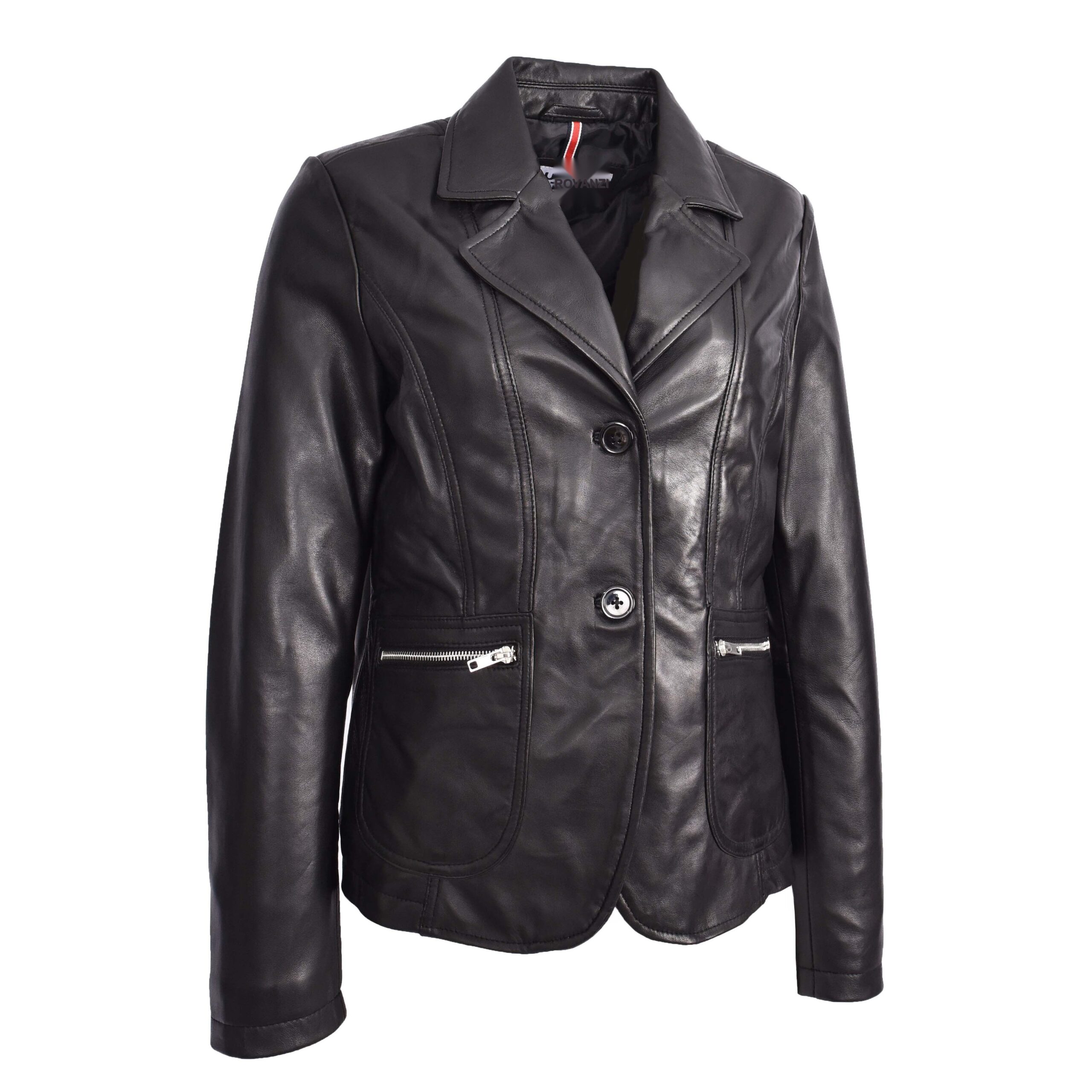 BUNERI Blazer de Cuero Negro para Mujer de Dos Botones - Imagen 4