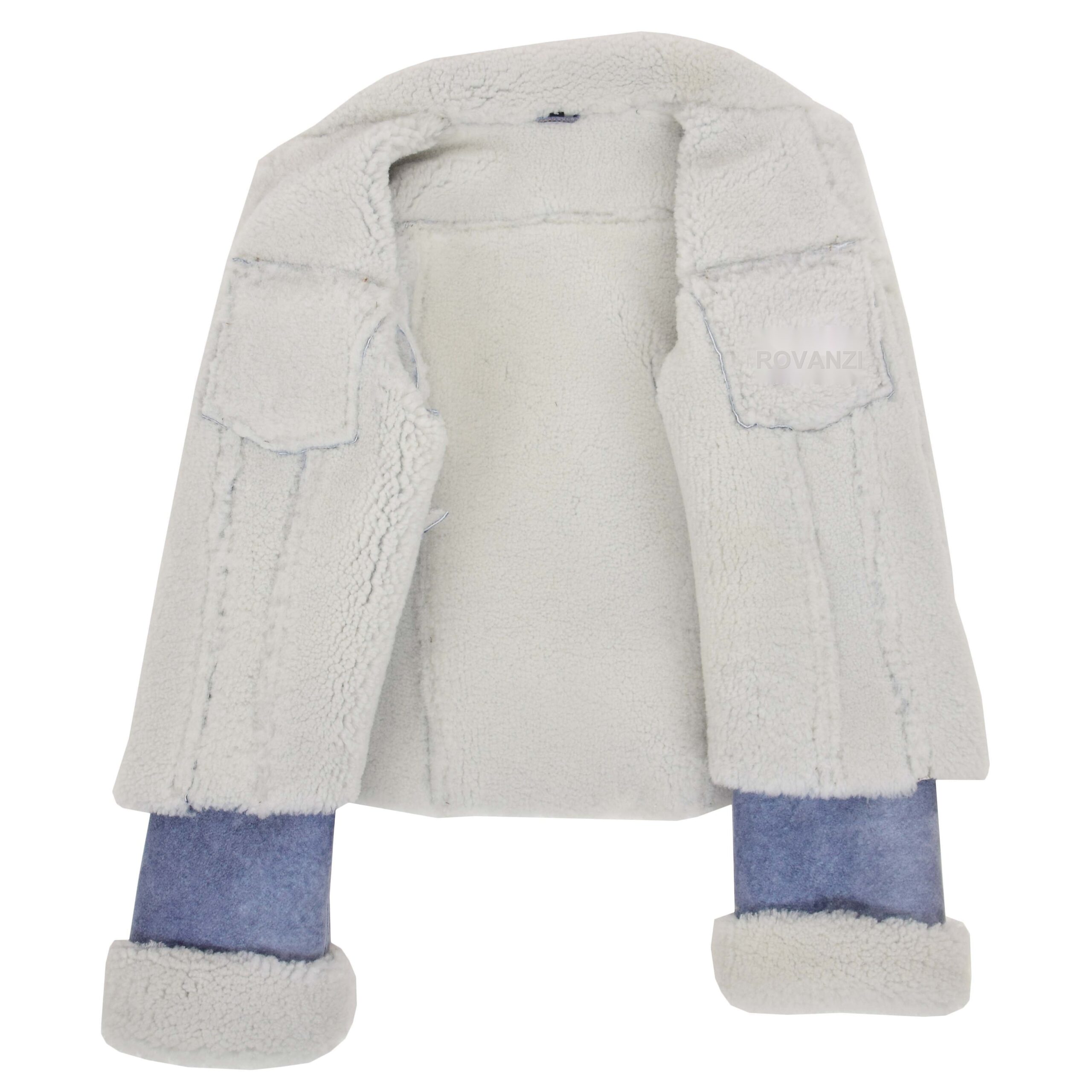 BUNERI Chaqueta Mujer Piel de Oveja Real Trucker Azul Denim - Imagen 6