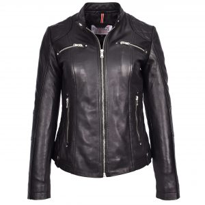 BUNERI Biker Cafe Racer Cuero Fiona Negra Acolchada