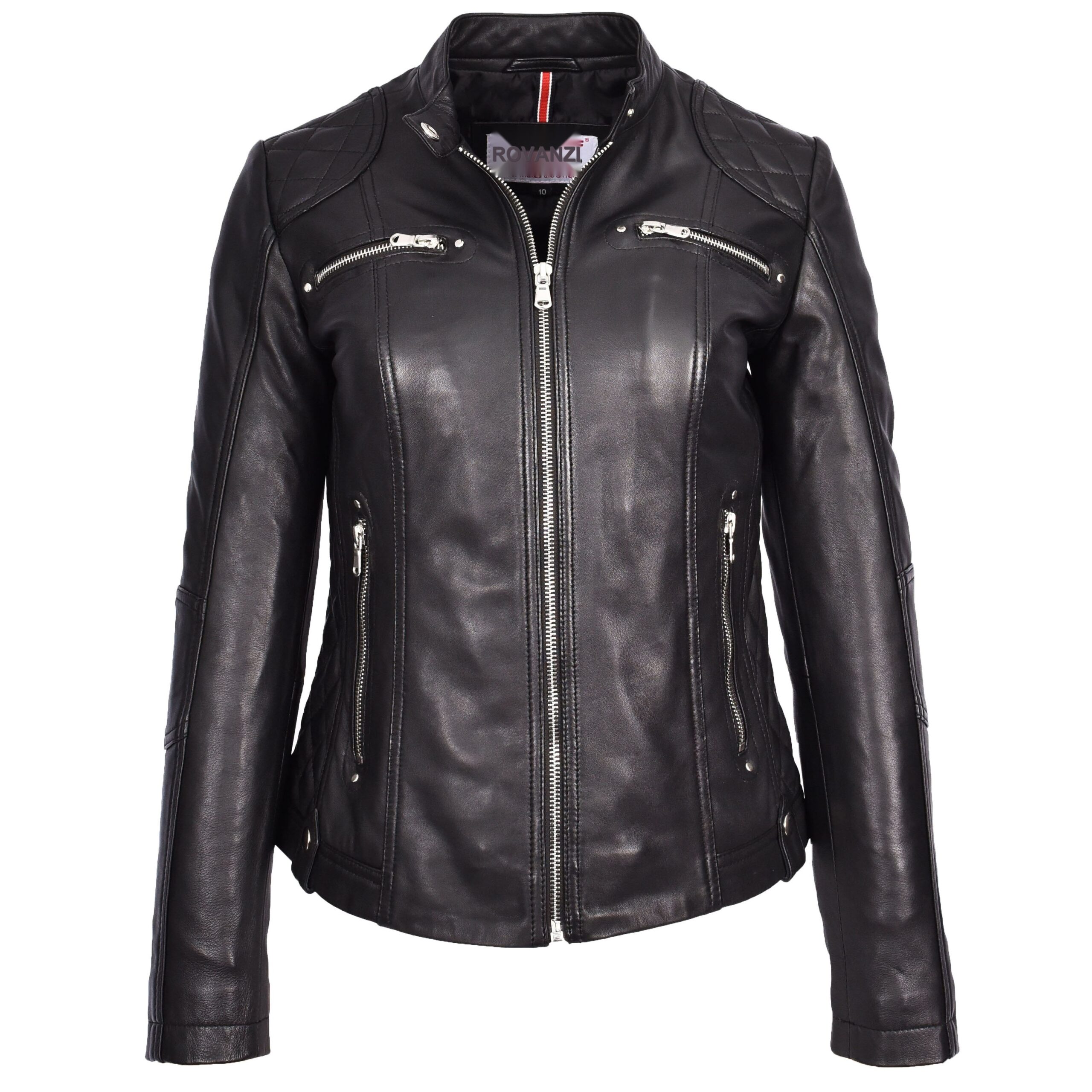BUNERI Biker Cafe Racer Cuero Fiona Negra Acolchada