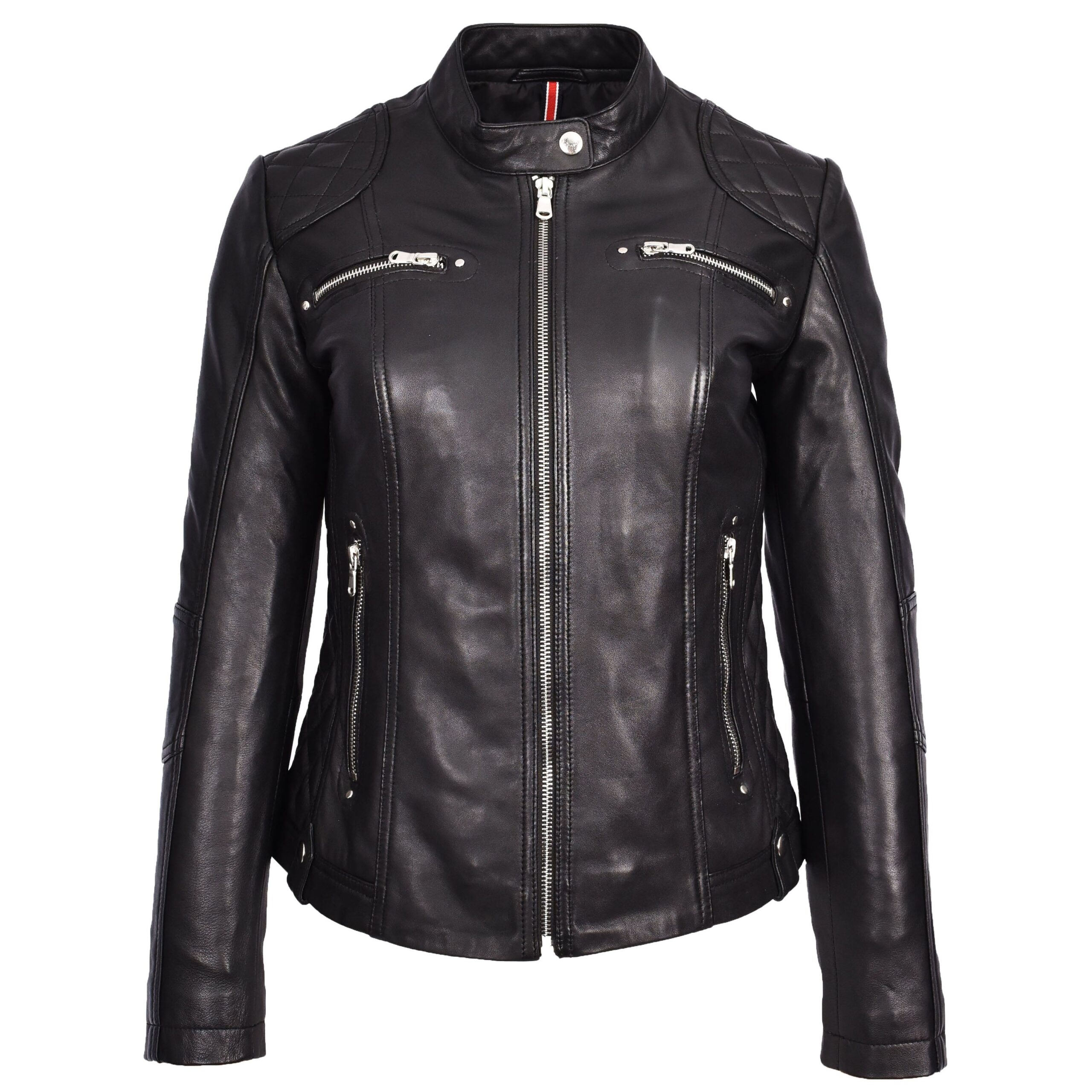 BUNERI Biker Cafe Racer Cuero Fiona Negra Acolchada - Imagen 4