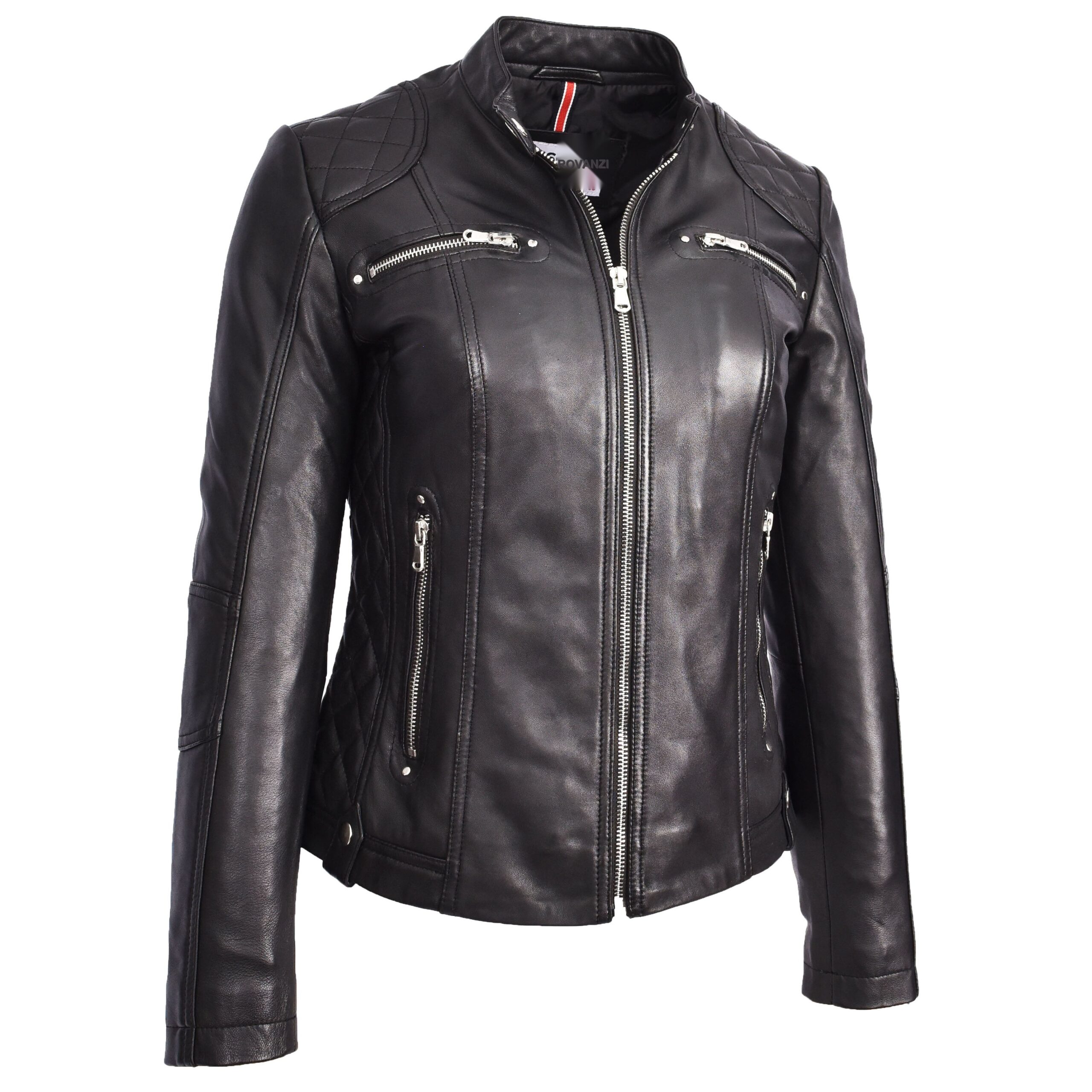 BUNERI Biker Cafe Racer Cuero Fiona Negra Acolchada - Imagen 3