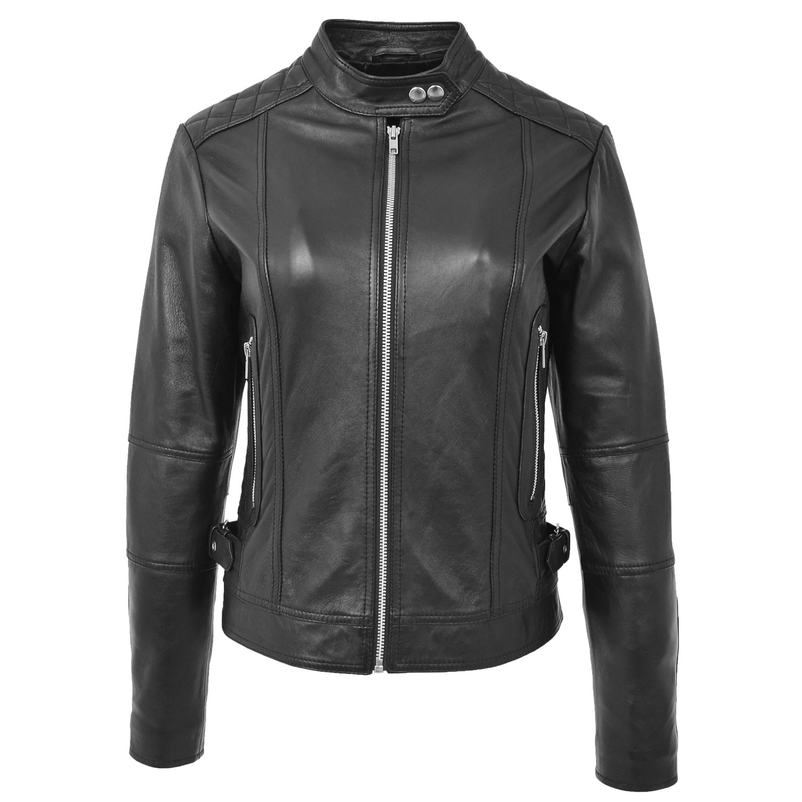 BUNERI Biker Cuero Suave Ruby Negro Cremallera Casual
