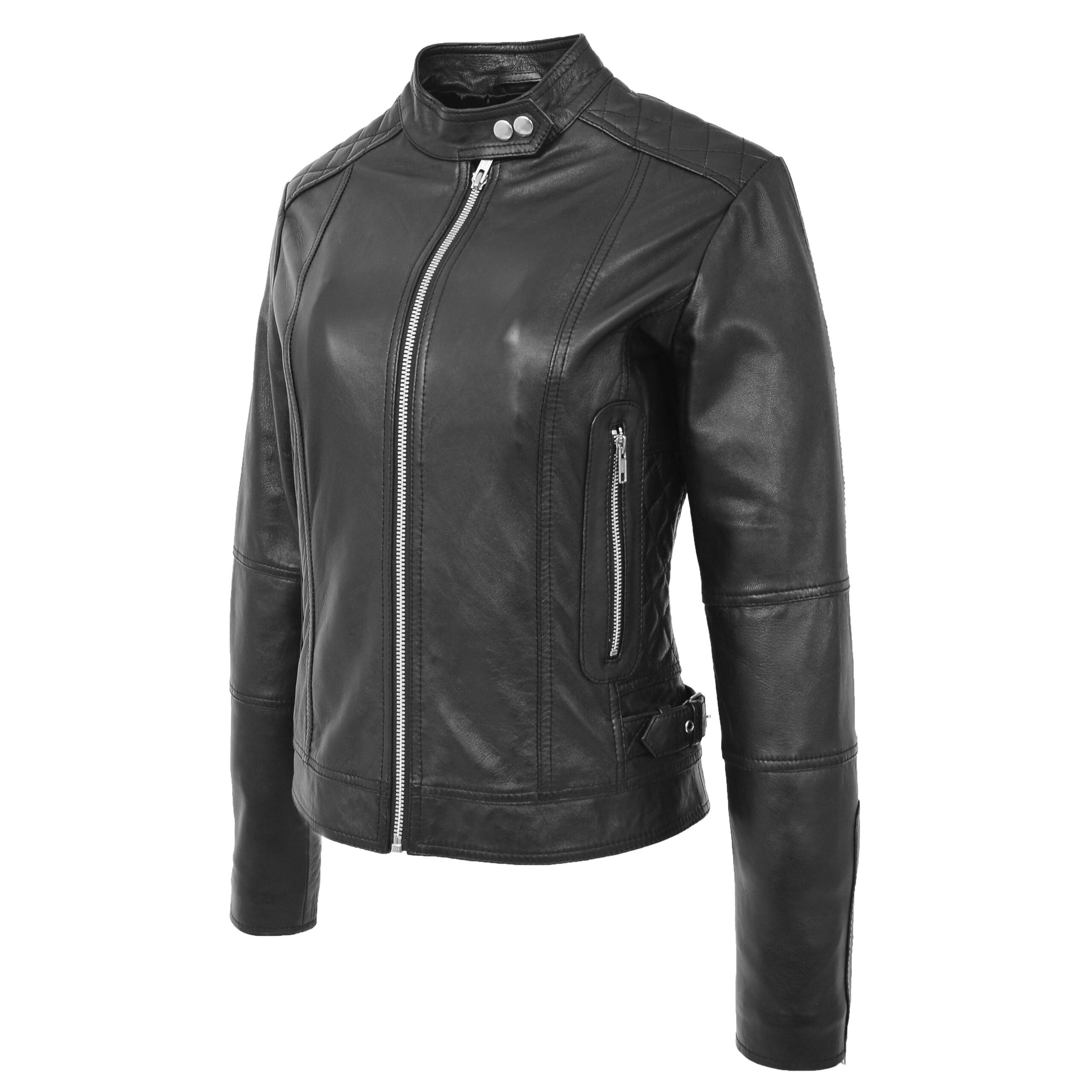 BUNERI Biker Cuero Suave Ruby Negro Cremallera Casual - Imagen 5