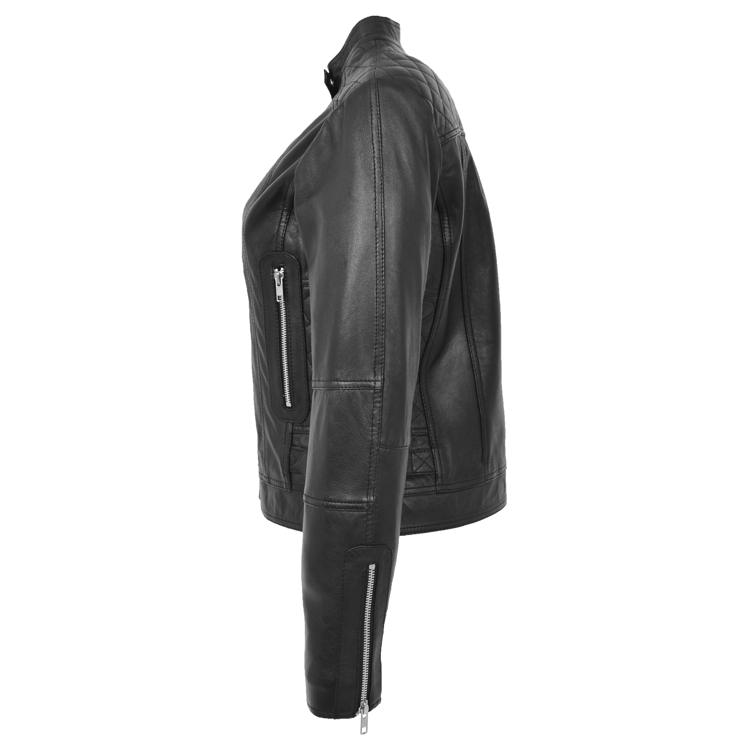 BUNERI Biker Cuero Suave Ruby Negro Cremallera Casual - Imagen 4
