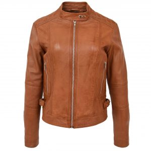 BUNERI Biker Ruby Tan de Cuero Suave Casual Zip