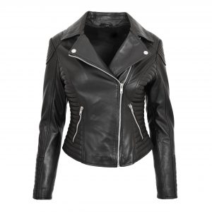 BUNERI Biker Cuero Suave Anna Negra Cross Zip Mujer