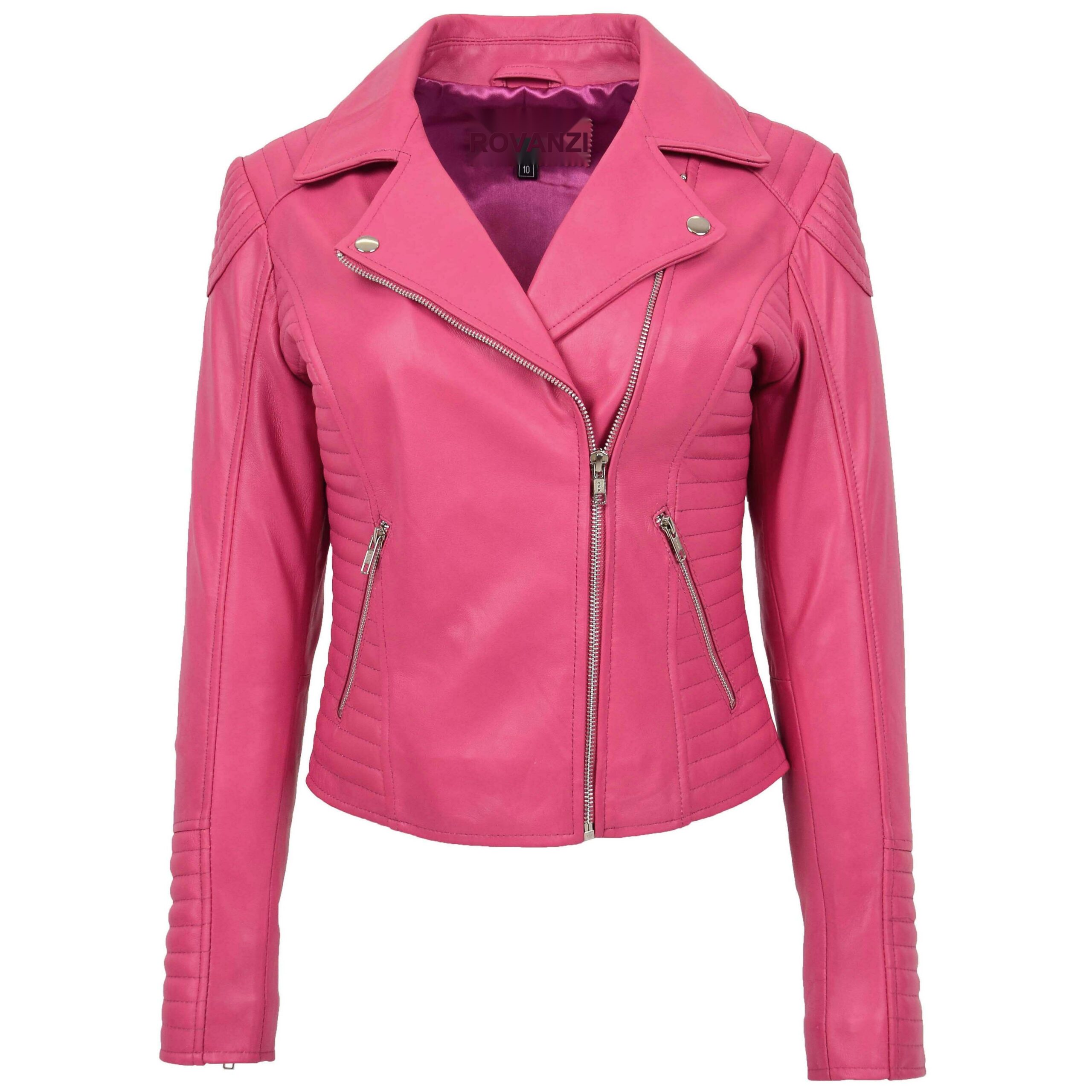 BUNERI Biker Cuero Suave Anna Rosa Cross Zip Mujer
