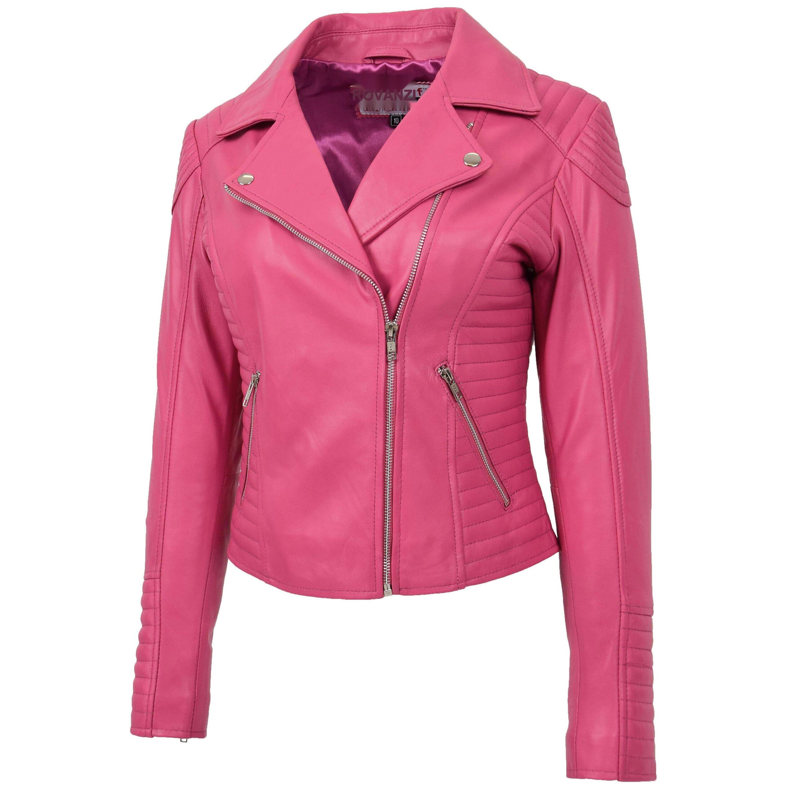 BUNERI Biker Cuero Suave Anna Rosa Cross Zip Mujer - Imagen 3