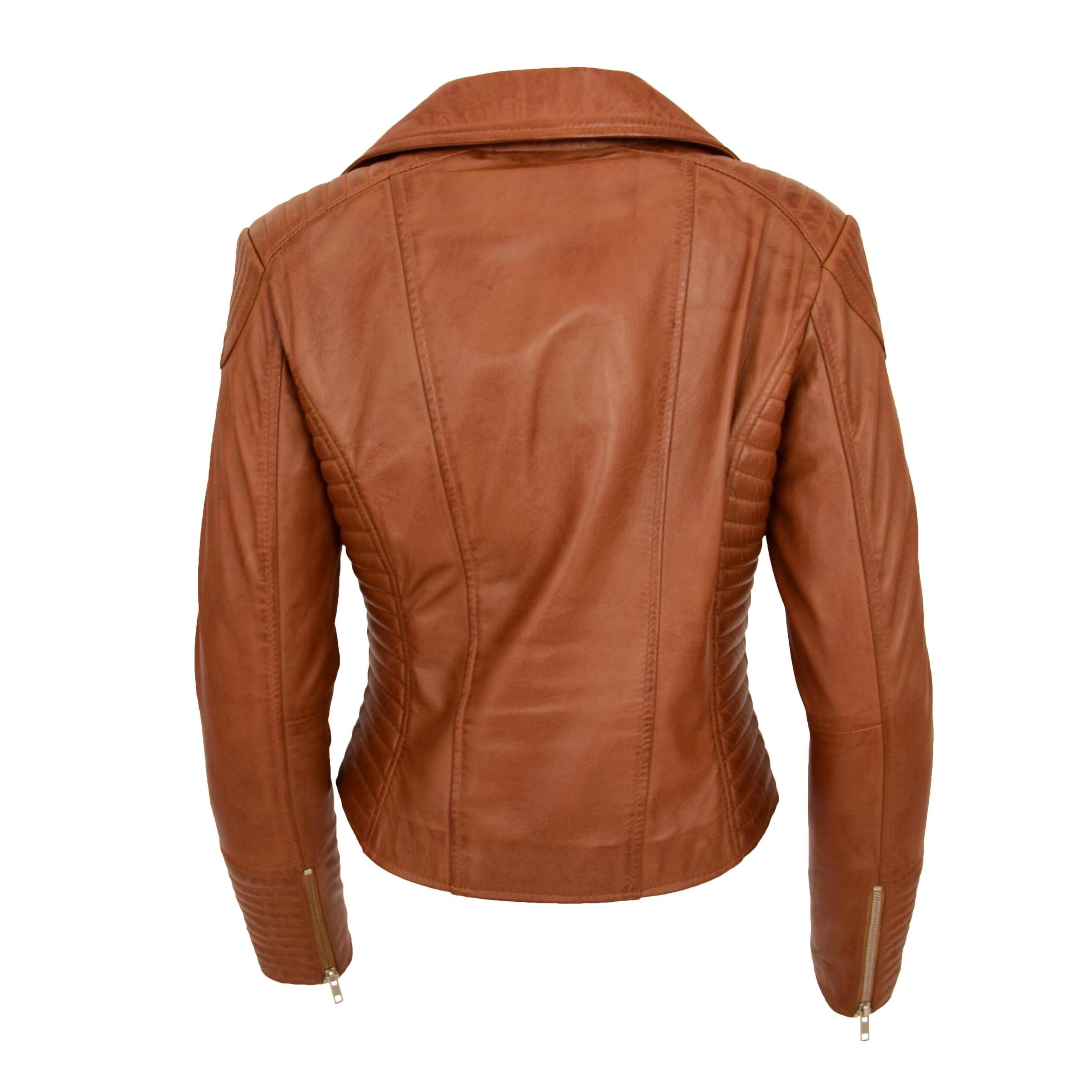 BUNERI Chaqueta Biker Mujer Cuero Suave Cremallera Cruzada Tostado - Imagen 2