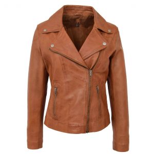 BUNERI Biker Cuero Suave Lola Tan Cross-Zip