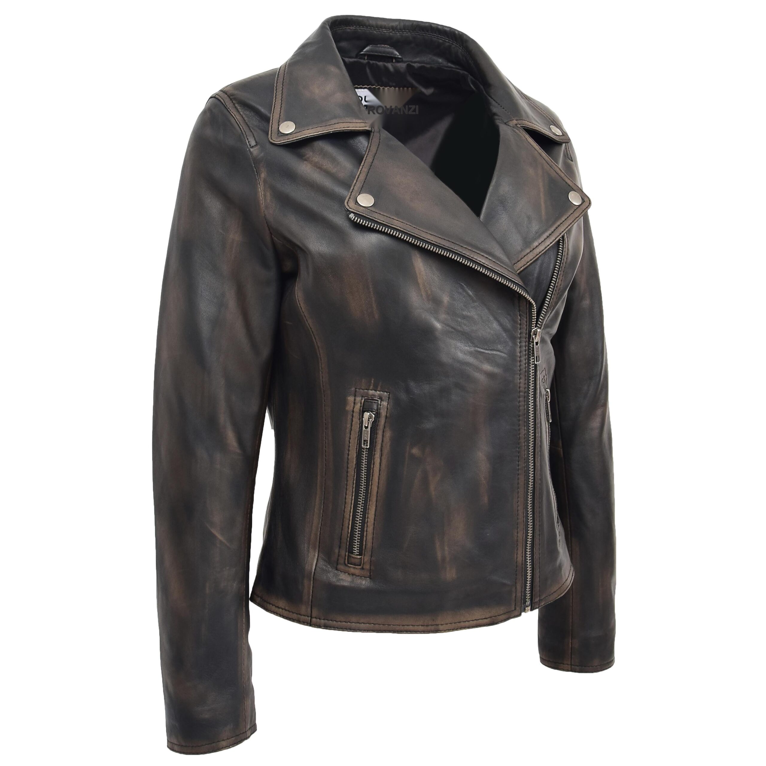 BUNERI Biker Cuero Suave Lola Negro Vintage Cross-Zip - Imagen 4