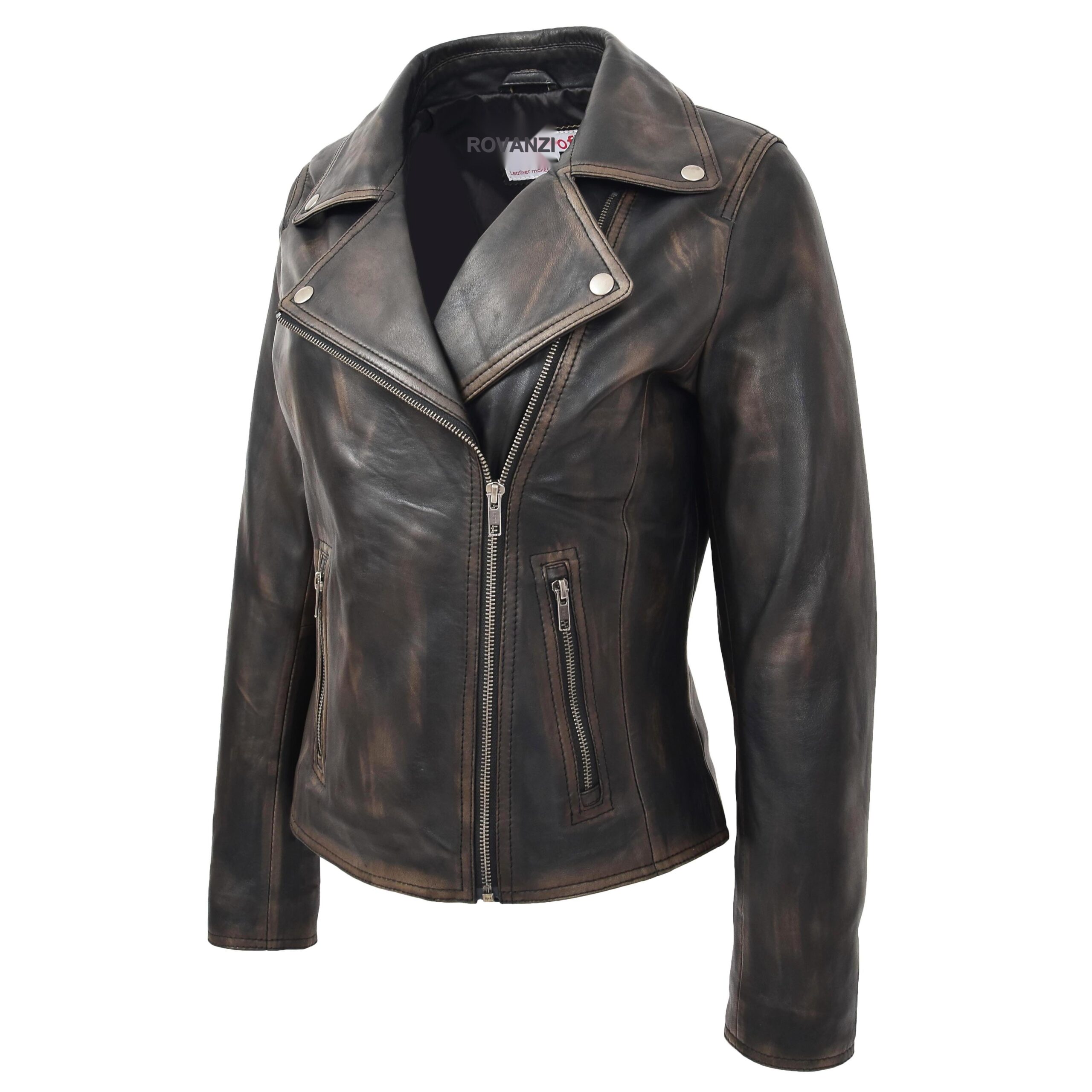 BUNERI Biker Cuero Suave Lola Negro Vintage Cross-Zip - Imagen 3