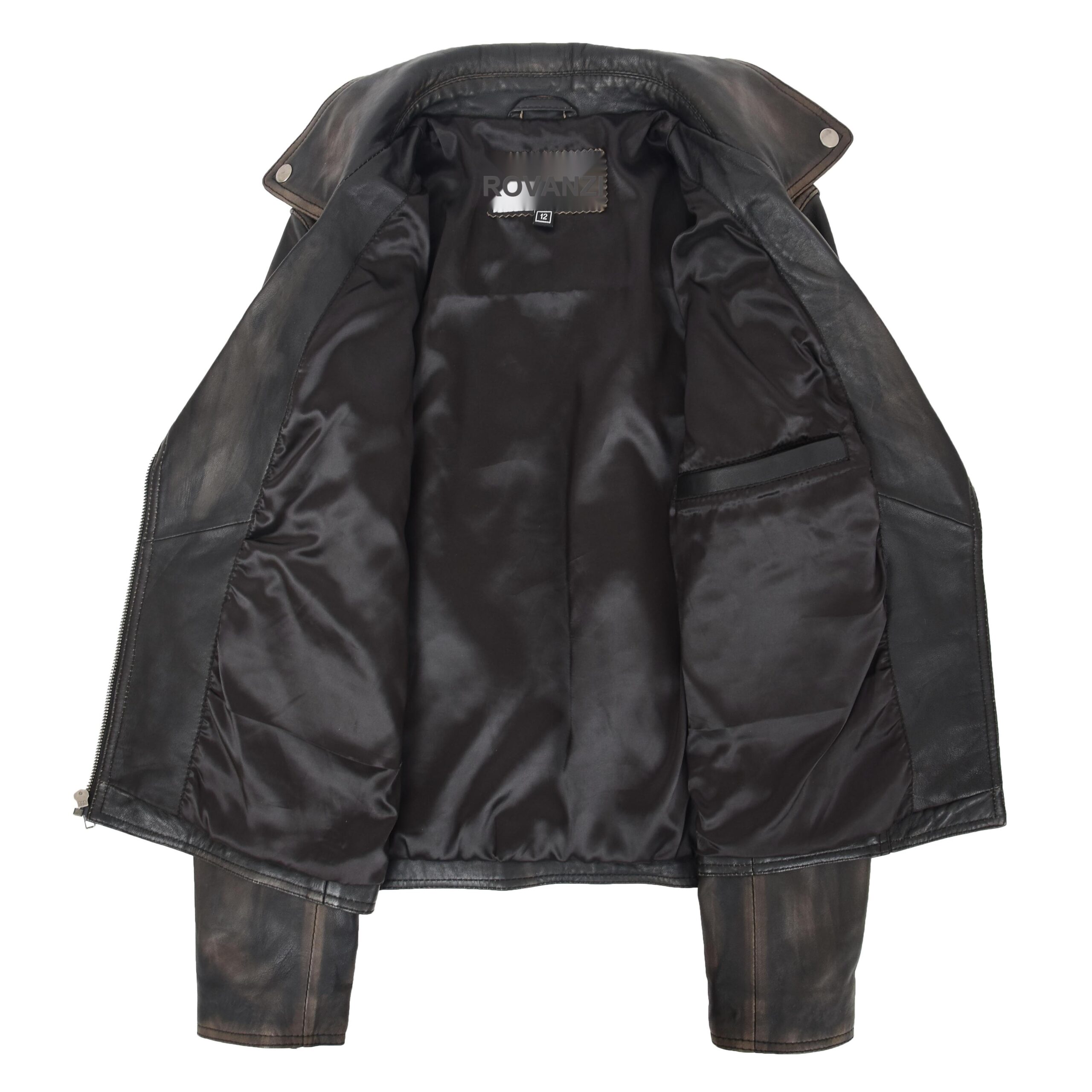 BUNERI Biker Cuero Suave Lola Negro Vintage Cross-Zip - Imagen 6