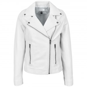BUNERI Biker Cuero Suave Lola Blanca Cross Zip Mujer