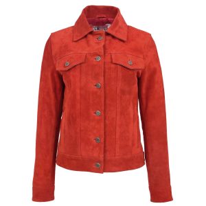 BUNERI Chaqueta de Ante Estilo Trucker para Mujer Roja