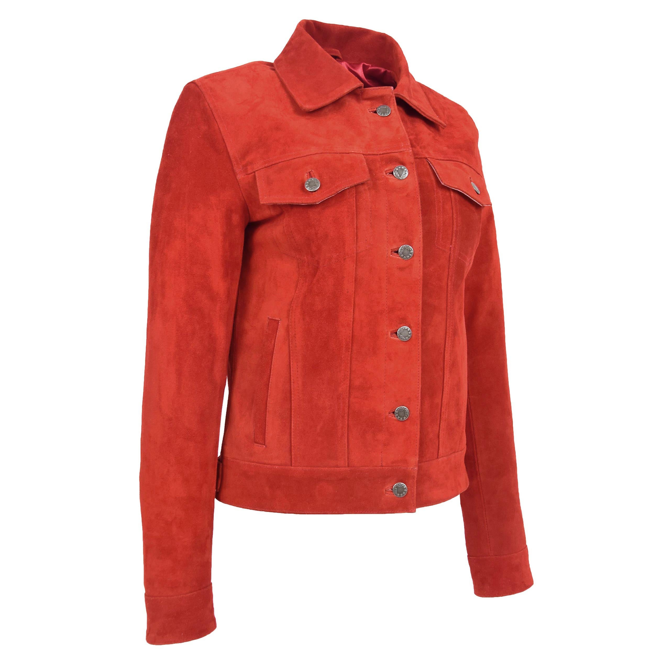 BUNERI Chaqueta de Ante Estilo Trucker para Mujer Roja - Imagen 4