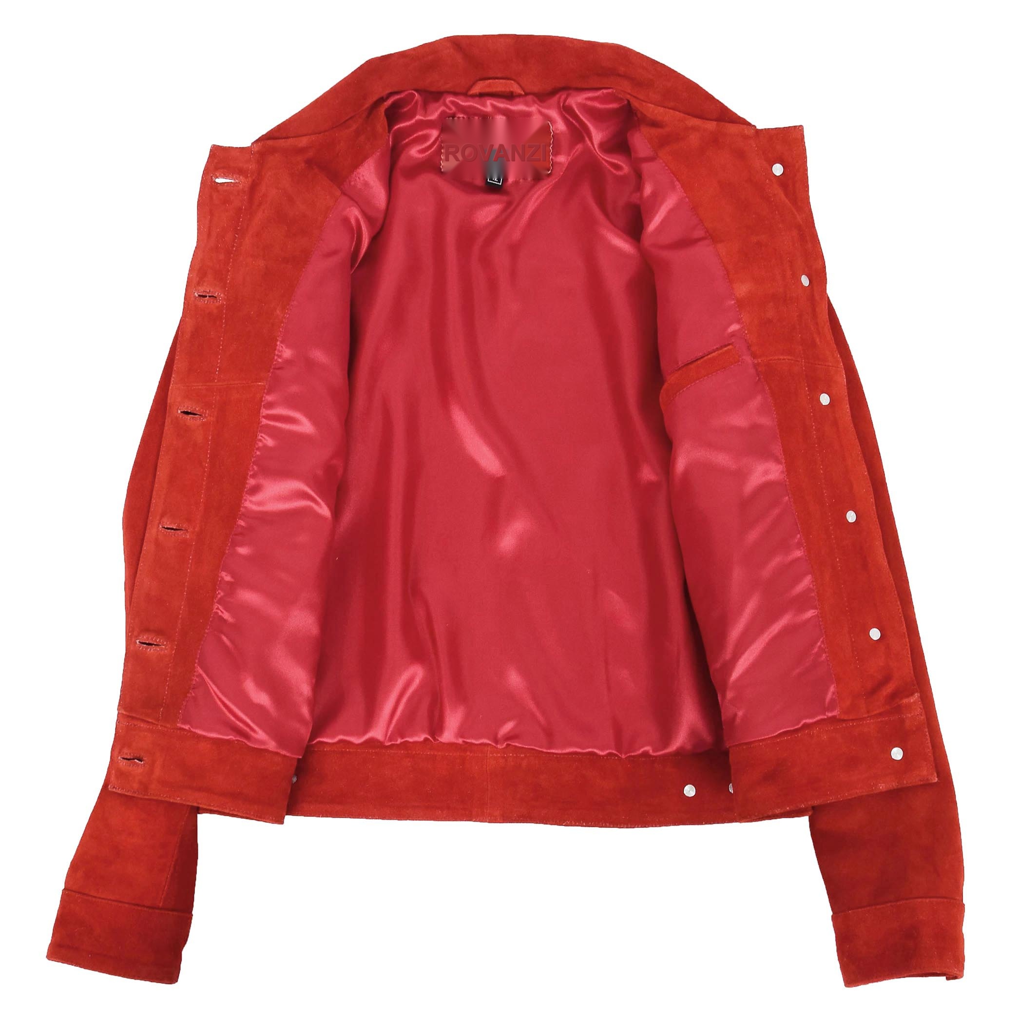 BUNERI Chaqueta de Ante Estilo Trucker para Mujer Roja - Imagen 6